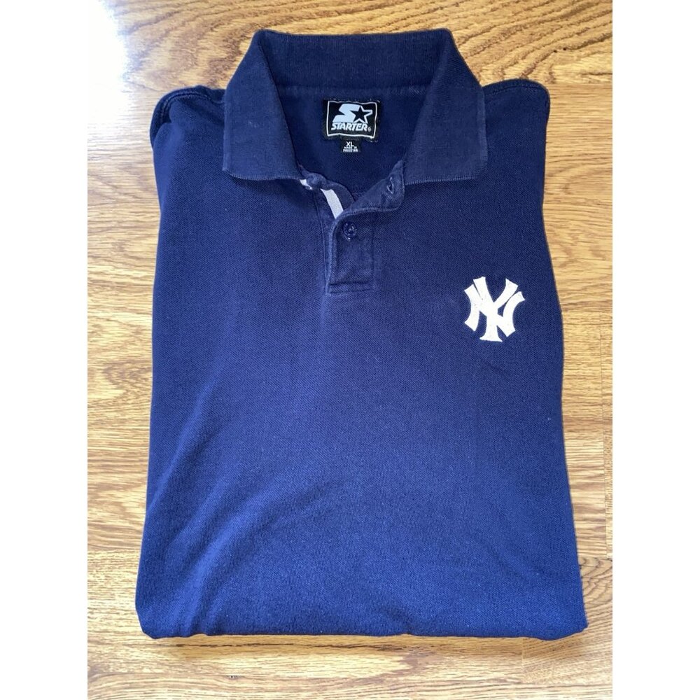 Vintage Y2K Starter New York Yankees Mens Navy Polo Shirt Size XL